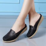 2026 Middle-Aged and Elderly Women's Half-Slip Shoes with Open-Toe Design, Breathable and Comfortable, Versatile for Daily Wear, Wedge Heel Sandals, Slip-On