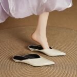 Pointed Toe Slip-On Mule Slippers for Women Summer Fashion Outer Wear Wedge Heel Toe Half Slippers