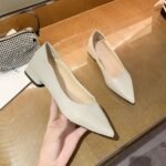 Pointed-Toe Women's Flats 2026 Spring/Summer/Autumn New Style Chunky Heel Flat Loafers Student Shallow Low-Heel Leather Shoes Trendy Women's Shoes - Image 6