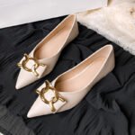 Factory wholesale pointed metal buckle shoes solid color shallow mouth flat shoes French metal ring buckle thick heel shoes - Image 7