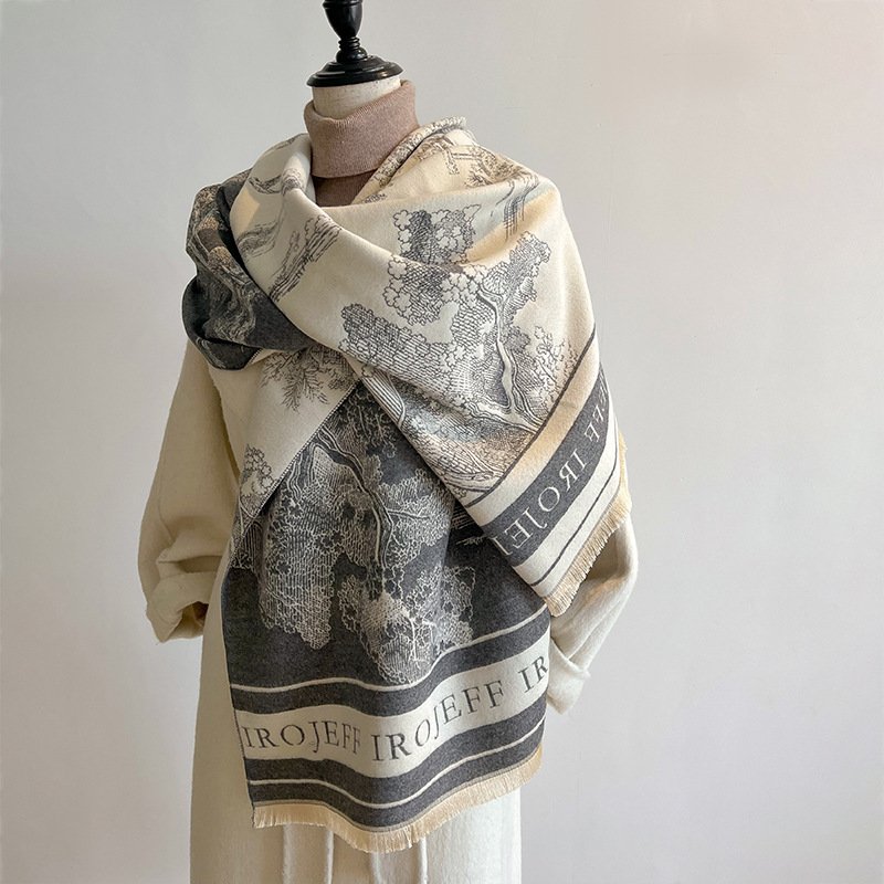 O1CN01mi4gfW27qtapJE3ZQ_!!3434267849-0-cib B2 Jacquard Landscape Painting Imitation Cashmere Scarf for Women's Office Air-Conditioned Room Thickeneded Warm Long Trendyy Hot Style Scarf - Image 1