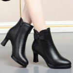 Cross-border Short-heeled Boots Women's Autumn and Winter New All-match Pointed High-heeled Boots Women's Thin-heeled Cotton Shoes Women's Fleece-lined Women's Naked Boots - Image 2