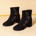 Old Beijing cloth shoes women's ethnic style new short boots fleece-lined vintage embroidered shoes mother chunky heel single-layer boots matte women's shoes - Image 8