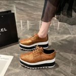 Wholesale British wind spring and autumn baby thick bottom muffin square head slope heel waterproof platform striped lace-up lightweight women's shoes