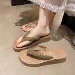 2026 Sparkling Rhinestone Simple High-Heeled Sandals for Summer, Mid-Heel Flip-Flops for Women, Non-Slip and Wear-Resistant, Fairy Style - Image 2