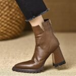 British Retro High-Heeled Back Zipper Short Boots for Women 2025 Autumn and Winter New Soft Leather Simple Thick Heel Fashion Boots - Image 5