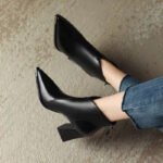 2025 New Autumn and Winter Square Toe Thick Heel Short Boots Women's High Heel Martin Slim Boots British Style Mid-Calf Chelsea Boots - Image 2