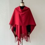 Solid Color Versatile Chinese Red Tassel Shawl for Women, Autumn and Winter Fashion, High-End Travel Warm Outerwear Cape - Image 13