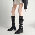 Fashion Metal Chain Fur Collar High Tube Knight Boots Thick High Heel Boots Stitched Foreign Trade Boots 33-52 Large Size Boots - Image 7