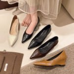 2026 Spring New Style Wedge Heel Shallow Mouth Single Shoes for Women, Pointed Toe French Style Small Leather Shoes, 5cm Internal Height Increase, Large Size Work Shoes - Image 10