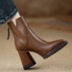 British Retro High-Heeled Back Zipper Short Boots for Women 2025 Autumn and Winter New Soft Leather Simple Thick Heel Fashion Boots - Image 9