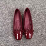 New Style Soft Leather Shallow Flat Shoes 2026 French Style Square Toe Bowknot Evening Grandma Red Women's Shoes - Image 5