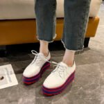 Wholesale British wind spring and autumn baby thick bottom muffin square head slope heel waterproof platform striped lace-up lightweight women's shoes - Image 4