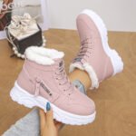 New winter women's snow boots, thick plush high-top cotton shoes, lace-up thick-soled non-slip short boots for women, outdoor