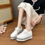 Plus Size British Style 2025 Spring & Fall Thick Platform Square Toe Wedge Heel Waterproof Platform Stripesd Platform Sole Lace-Up Women's Shoes - Image 3