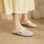Women's leather woven hollow-out closed-toe slip-on sandals with internal height increase for summer 2026, popular style - Image 5