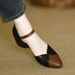 Women's Soft Leather Wedge Sandals with Hollow Design, 2026 New Spring/Summer Color-Blocking Mid-Heel Versatile Roman Shoes - Image 4