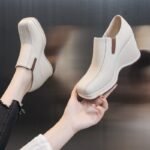 Women's Soft Leather Shoes with Hidden Height Increase, 2026 Spring and Autumn New Style, High-Heeled Deep-Cut Single Shoes, British Style Wedge Leather Shoes - Image 4