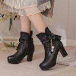 Lolita Women's Short Boots Martin Boots Women's All-match Women's Shoes Side Zipper High Heel Women's Boots Sweet Thick Heel Ankle Boots