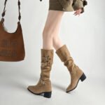 Fashion Metal Chain Fur Collar High Tube Knight Boots Thick High Heel Boots Stitched Foreign Trade Boots 33-52 Large Size Boots - Image 6