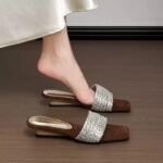 Square-toed rhinestone sandals for women, new summer fashion, cross-strap low-heel non-slip trendy sandals wholesale - Image 5