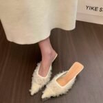 Women's summer open-toe mules for outdoor wear, mesh low-heel pointed toe stiletto high heels, low-heeled shallow mules without a back strap - Image 5